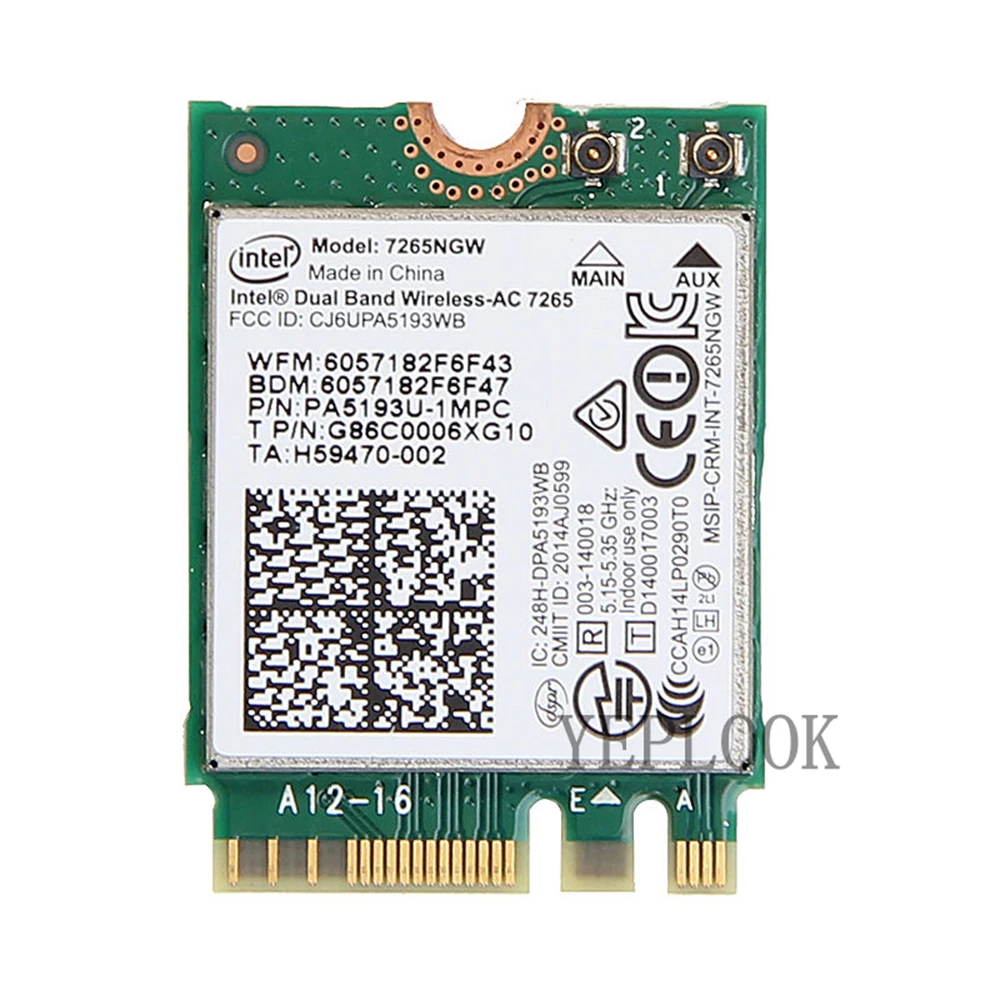 무선 AC 7265 와이파이 카드, 듀얼 밴드 2.4G, 5GHz, 300Mbps + 867Mbps, 와이파이 + 블루투스 4.0, NGFF M.2 802.11AC 네트워크 카드, AC7265NGW