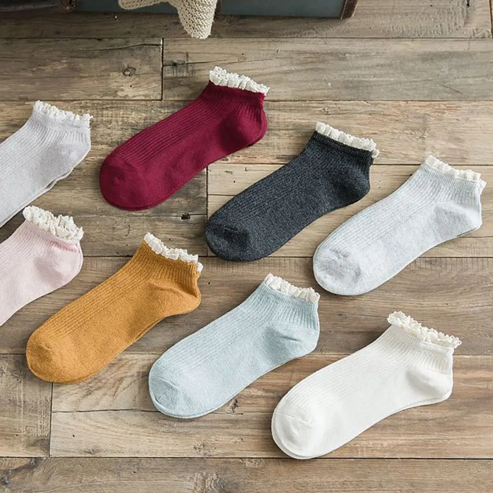 

2019 Lace Ruffles Sweet Pure Color Cotton Women Ladies Socks Lovely Ruffled Edge Princess High Quality Spring Summer Girls Socks