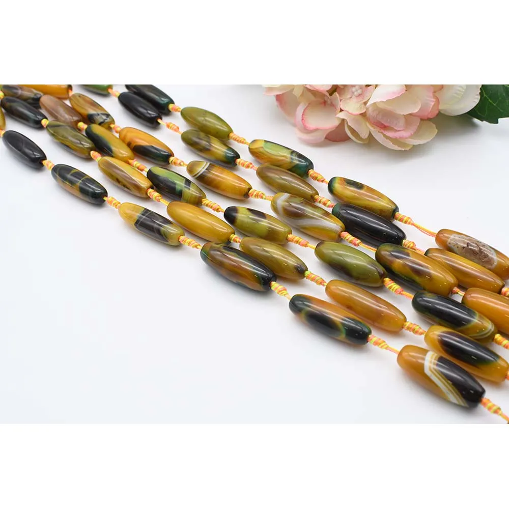 

2strands/lot 40mm Natural Smooth Emerald green cylindrical Agate stone For DIY Bracelet Necklace Jewelry Making Strand 15"
