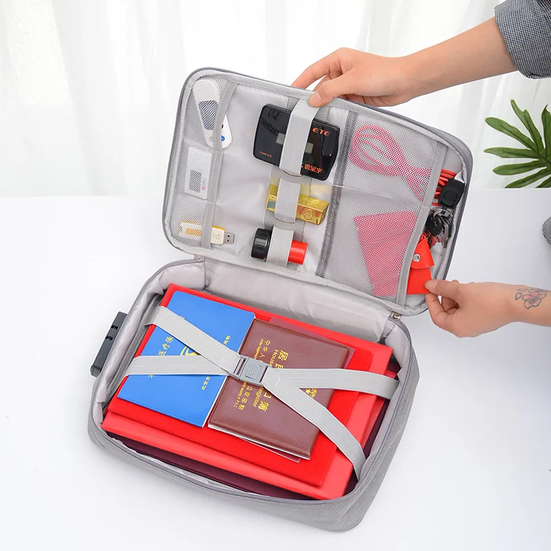 

Multi-functional Travel Documents Storage Household Password Lock Anti-Theft Passport Organizing Bag Waterproof Travel Compresse