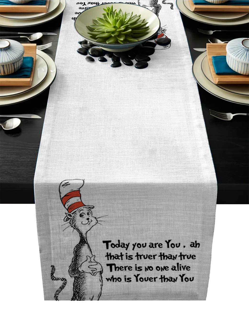 Funny Cat English Alphabet White Table Runner Modern Linen Cotton Flag Home Wedding Party Dinning Decor | Дом и сад
