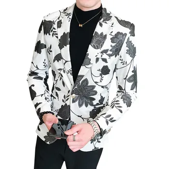 

Men's Suits Blazer Casual Vintage Turn-down Collar Long Sleeve Print Floral Suit Coat Jacket Dance Party Blouse business Style