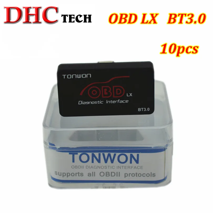 10 шт. TONWON OBD LX Bluetooth 3,0 Для Android obd2 сканер диагностический инструмент Поддержка 9 OBD 2 протокола Btter чем ELM327