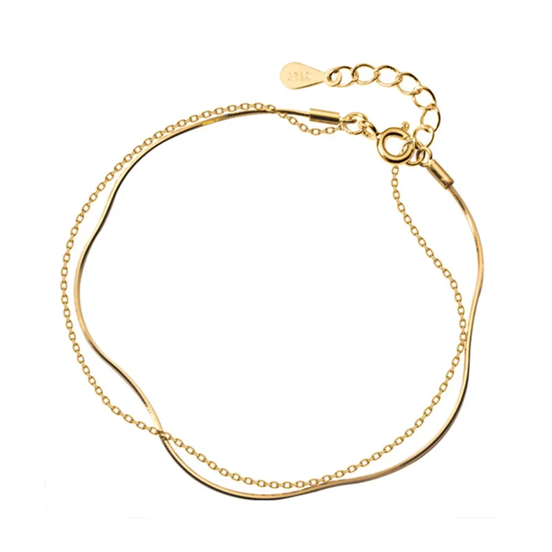 Настоящий 925 пробы, серебряный браслет в стиле минимализма для элегантных женщин, вечерние, классика, Двойная Цепочка, хорошее ювелирное изделие,, аксессуары