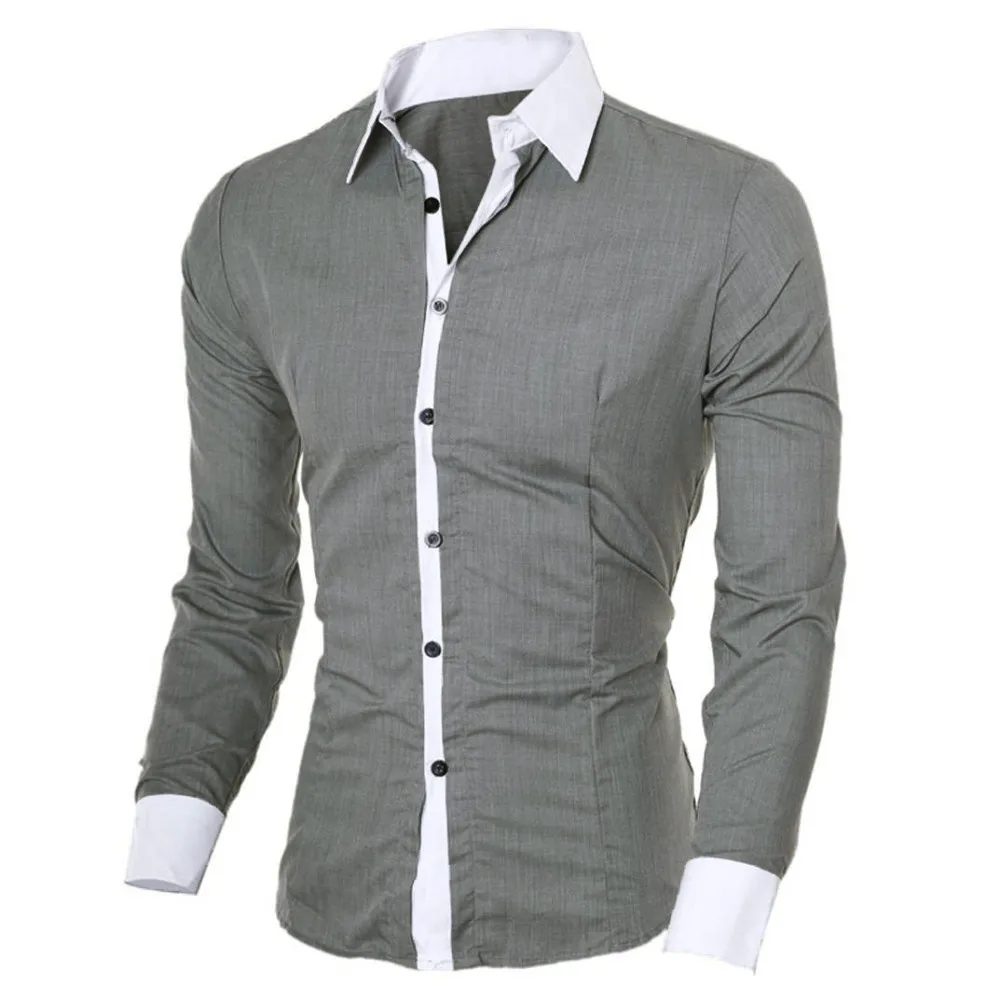 Страусиная модная мужская рубашка, Повседневная тонкая рубашка с длинными рукавами, топ, блузка, много цветов, Мужская Ультрамодная рубашка с воротником-стойкой 91126 - Цвет: GY