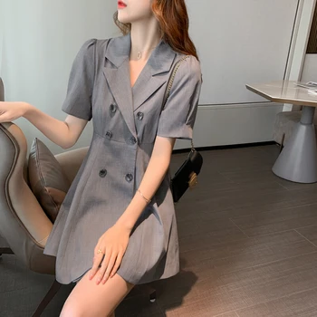 

Suit Dress Women's 2020 Early Autumn New Waist Slimming Double Breasted Small Temperament Clothing Gray S