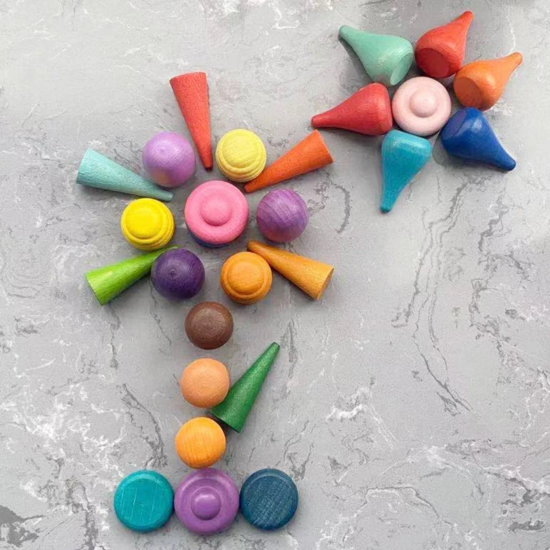 

27pcs Creative Wooden Rainbow Blocks Mushrooms Honeycomb Droplets Tree Cones Blocks for Children Kids Natural Wooden Toys Gifts