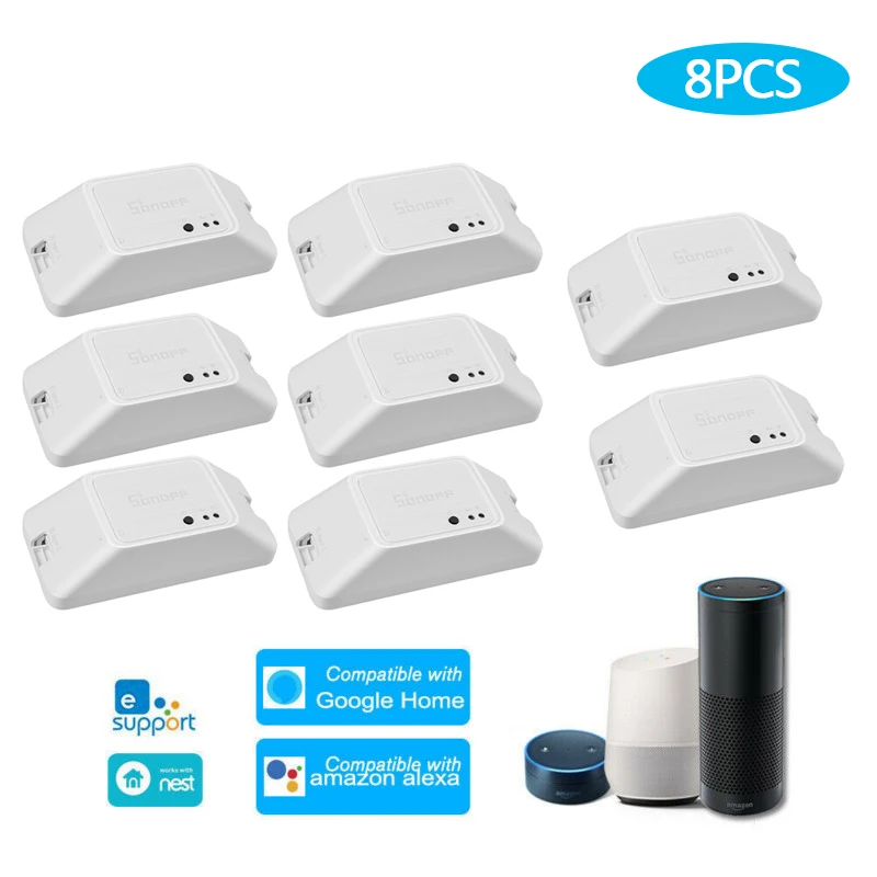 8PCS RF Switch 20/10/8/5/1 шт. Sonoff RFR3 Сделай Сам Интеллектуальный переключатель Wi-Fi Ewelink дистанционного Управление умный дом Поддержка внешний работать с Alexa Google home - Комплект: 8PCS RF Switch