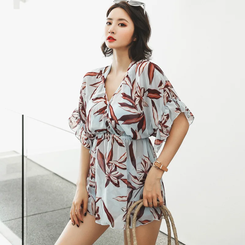

Esowell New Style Bathing Suit Fashion Sexy Underwire Bikini Boxer Blouse Three-piece Set Bathing Suit 917