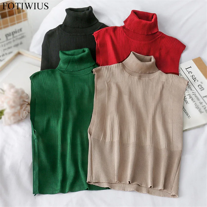 

Women Turtleneck Tops Sleevelss Knit T Shirt 2020 New Fashion Spring Ladies Solid Basic Tshirt Tee Shirt Femme Pullover