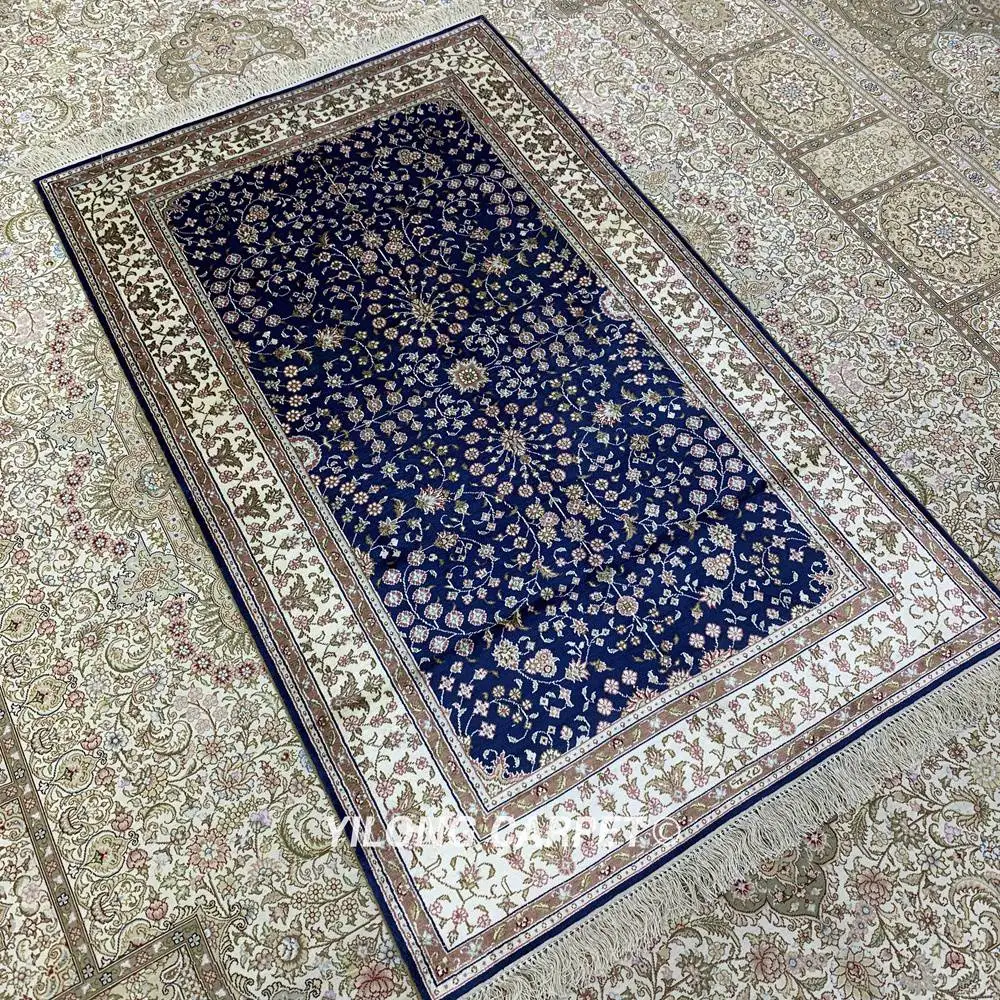 YILONG 3'x5' Тебриз шелковый ковер ручной вязки Шелковый Синий изысканное качество ручной работы ковры(HF225B