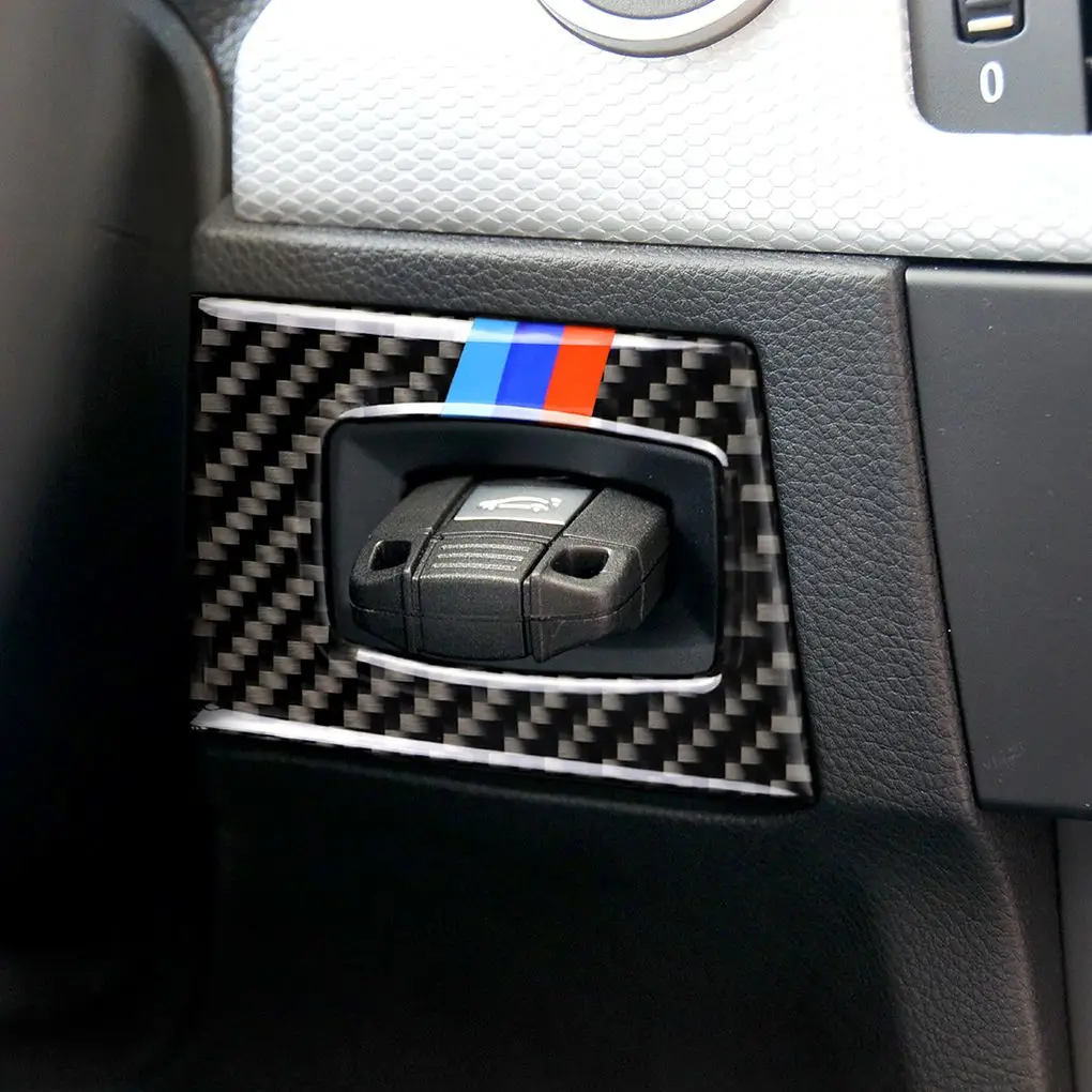 

Car Interior Decor Carbon Fiber Start Button Panel Trim Cover Sticker Replacemnt for BMW e90 e92 e93