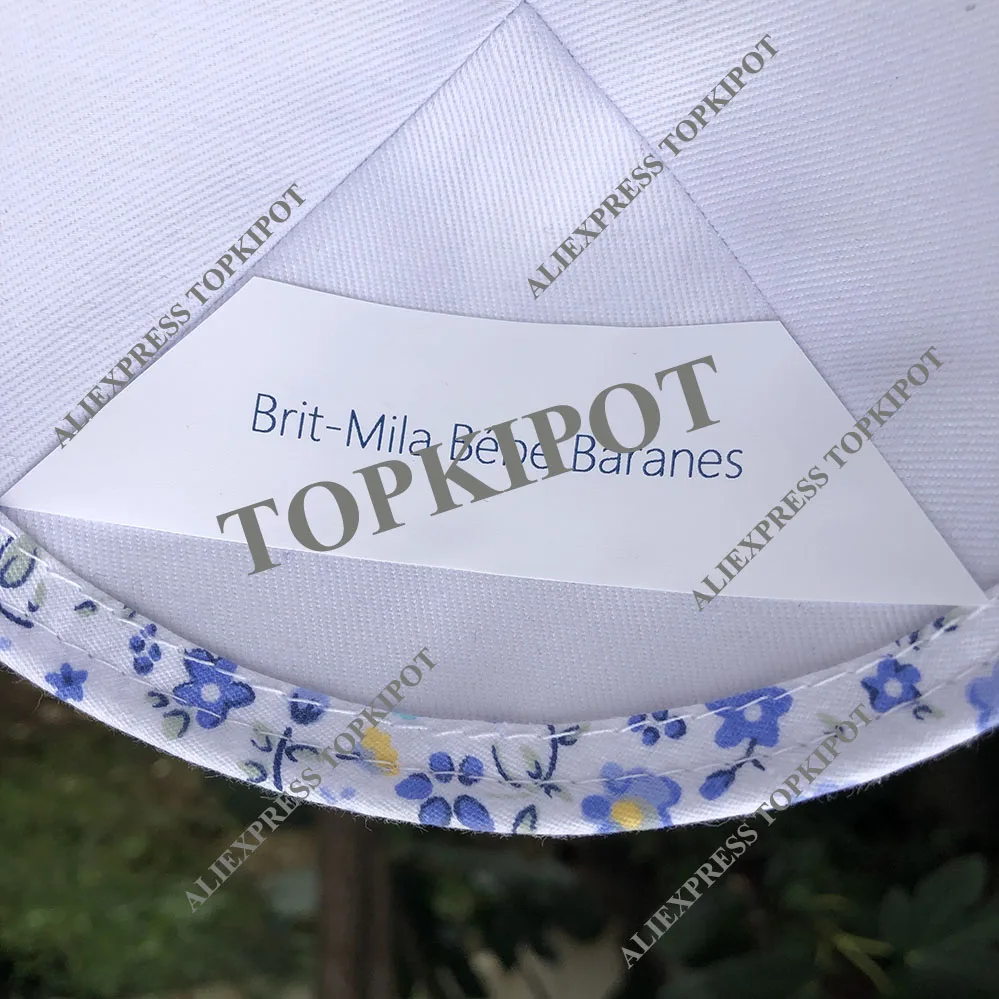 Белый льняной kippot с белой вышивкой логотипа для свадьбы