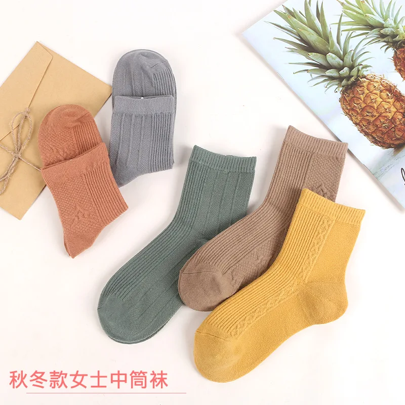 5 пар женских носков со скидкой в европейском и американском стиле, Осень-зима, хлопковые утепленные носки