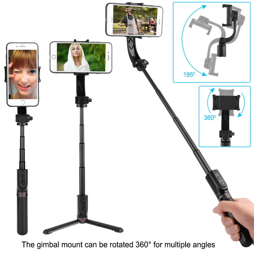 Беспроводная Bluetooth селфи Палка с портативным шарнирным стабилизатором складной