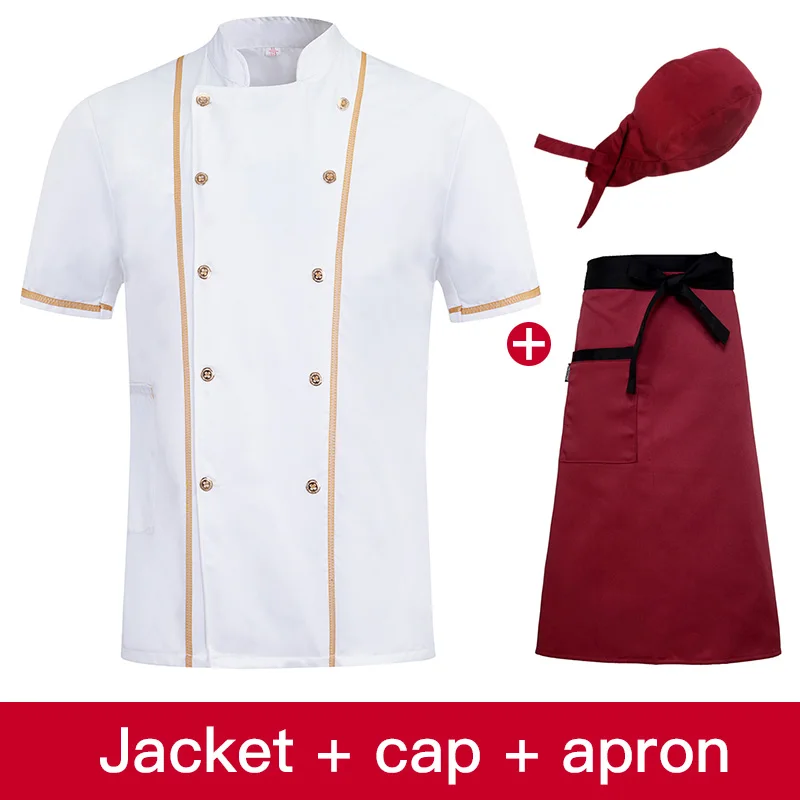 White Chefs Jacket Apparel Boston Unisex Short Sleeve Chefwear Coat Jacket Top 