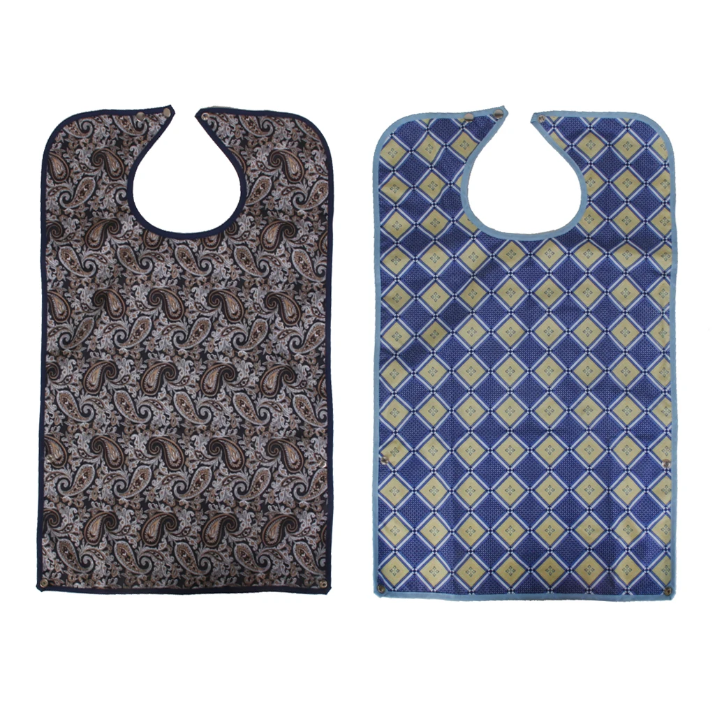 Pack of 2 Waterproof Bib Adult Mealtime Cloth Protector Detachable Disability Aid Aprons for Elderly Patients