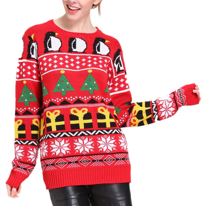 Рождественский вязаный свитер с пингвином милые рождественские пуловеры