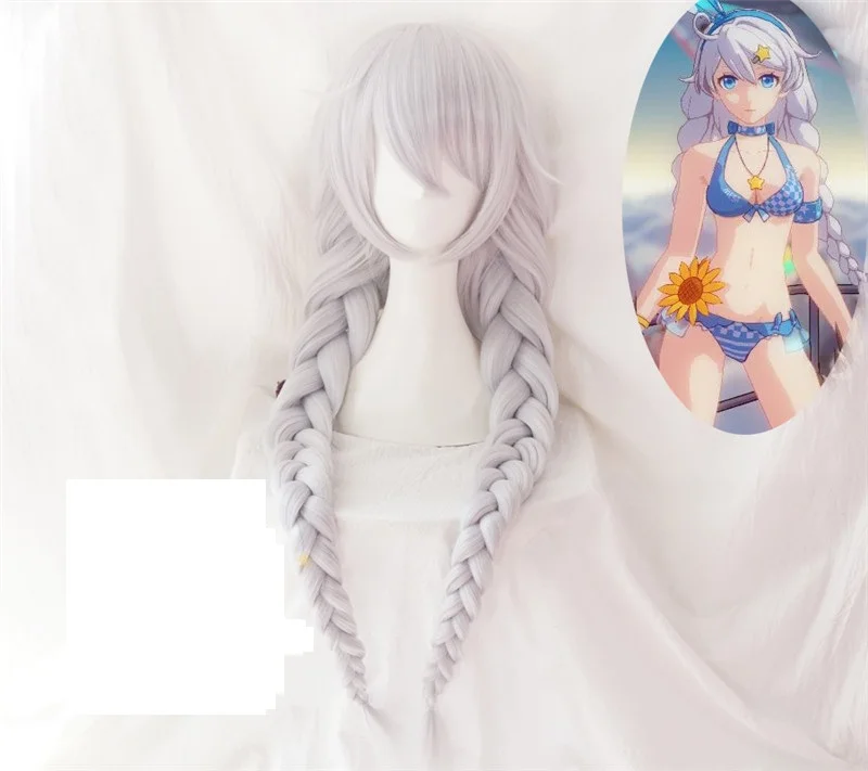 Новая игра Honkai Impact 3 косплей парик Kiana Kaslana косички хвостики Серебряные длинные