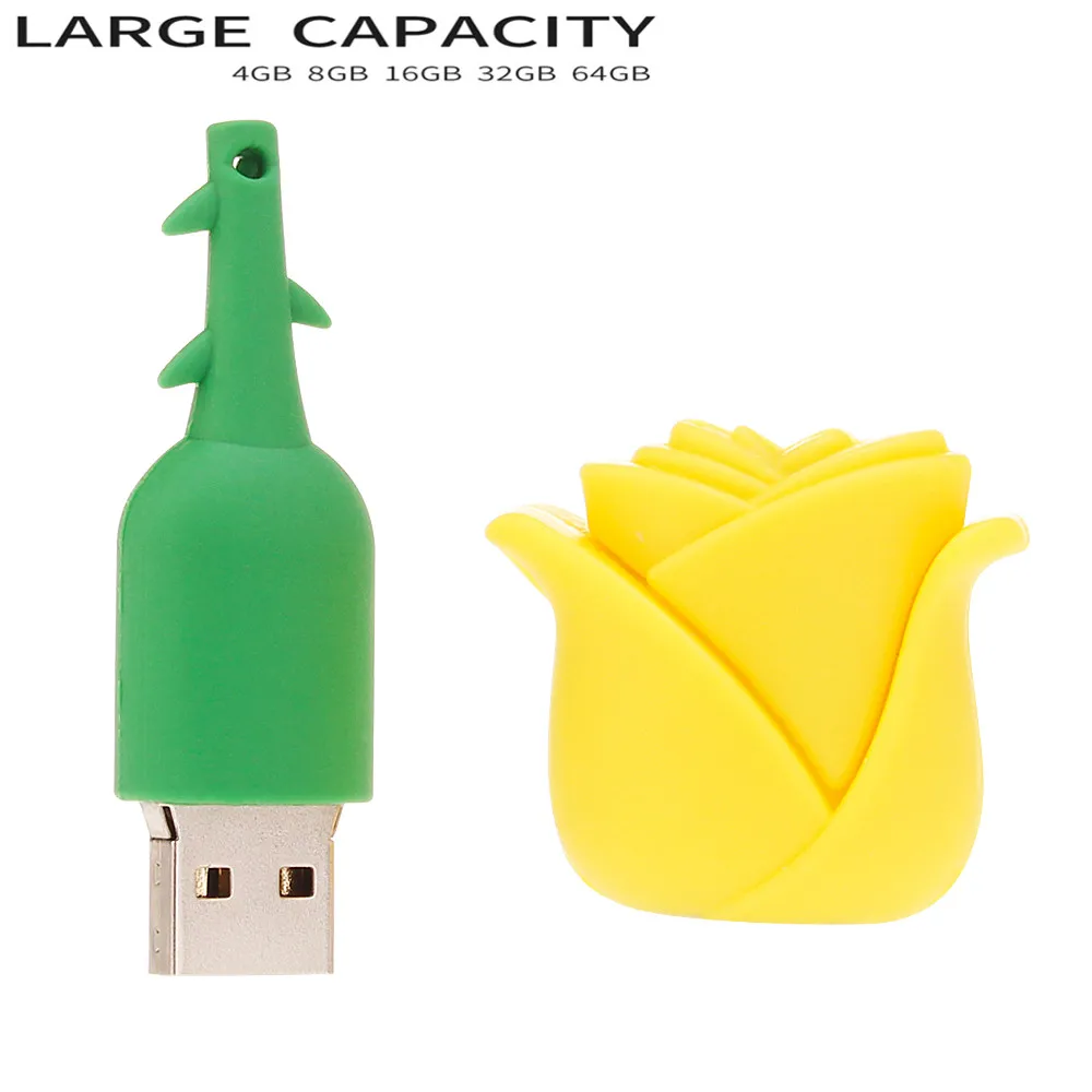 Usb Flash Drive 64GB 32GB Romantic Gift Rose USB 2.0 16GB 8GB 4GB Pen Drive Pendrive Cartoon Flower Memory Stick U Disk 128GB8GB