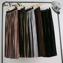 Beiyingni юбка для женщин Винтаж Осень Зима Pleuche корейский плиссированные длинные миди юбки для женщин s Высокая талия теплые Saias Femme Faldas