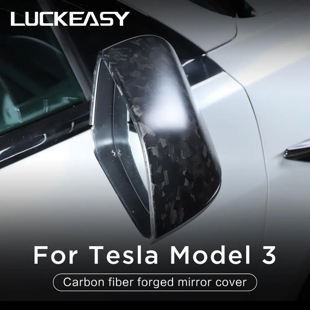 US $109.00 Luckeasy Car Exterior Modification For Tesla Model3 20172020 Forged Carbon Fiber Side Mirror Covers Protection Cap 2pcsSet
