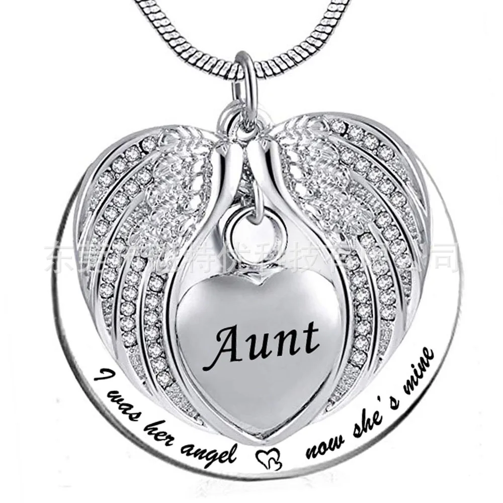 

Anniversary Relatives Ashes Necklace Stainless Steel Wing Heart Shape Cremation Urn Circle Piece Pendant Perfume Bottle Accessor