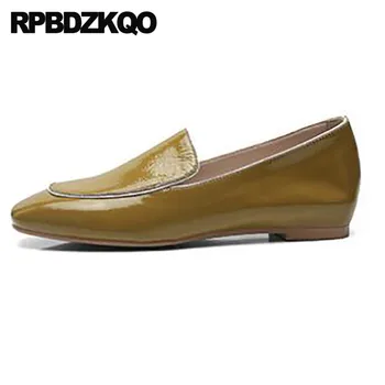 

british style patent leather 11 12 44 large size genuine yellow loafers square toe flats china designer shoes women luxury 2019