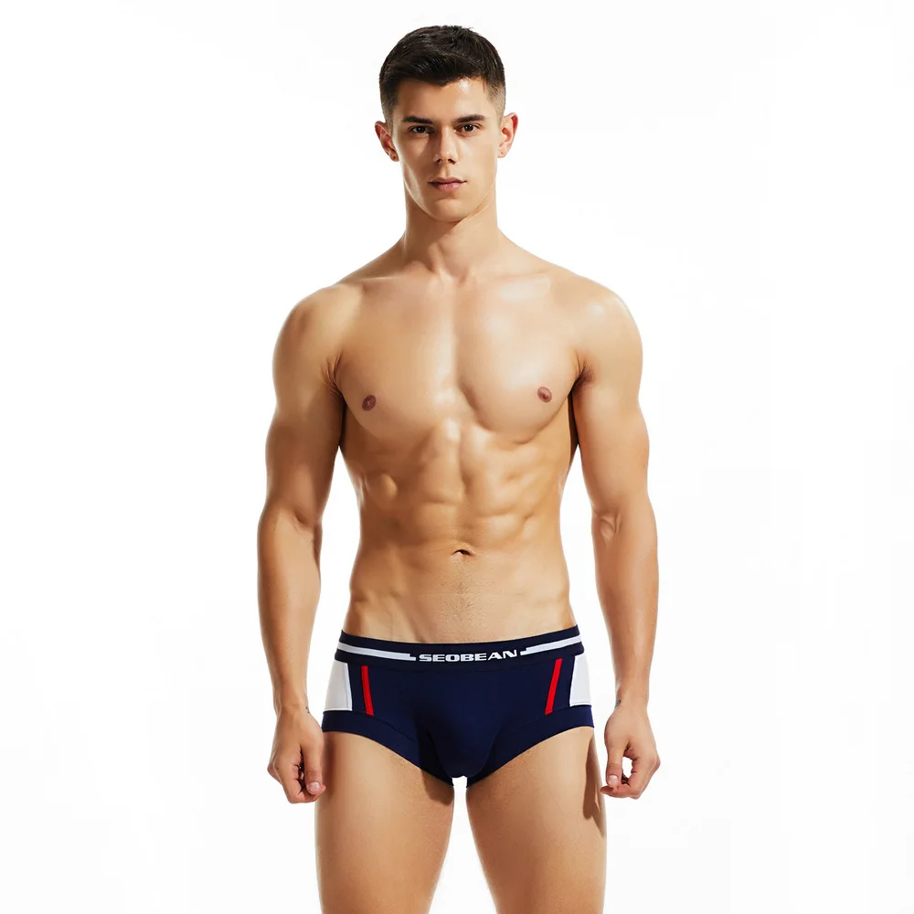 SEOBEAN New Men's Underwear Low Waist Patchwork U-pouch Bag Push Up Sexy Cotton Breathable Hip Lift Boxers