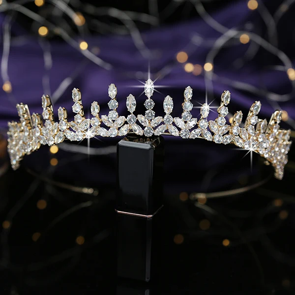 Тиары и короны HADIYANA, трендовые женские свадебные аксессуары для волос, модные вечерние аксессуары, подарок, кубический циркон, BC5541, корона, принцесса - Окраска металла: gold
