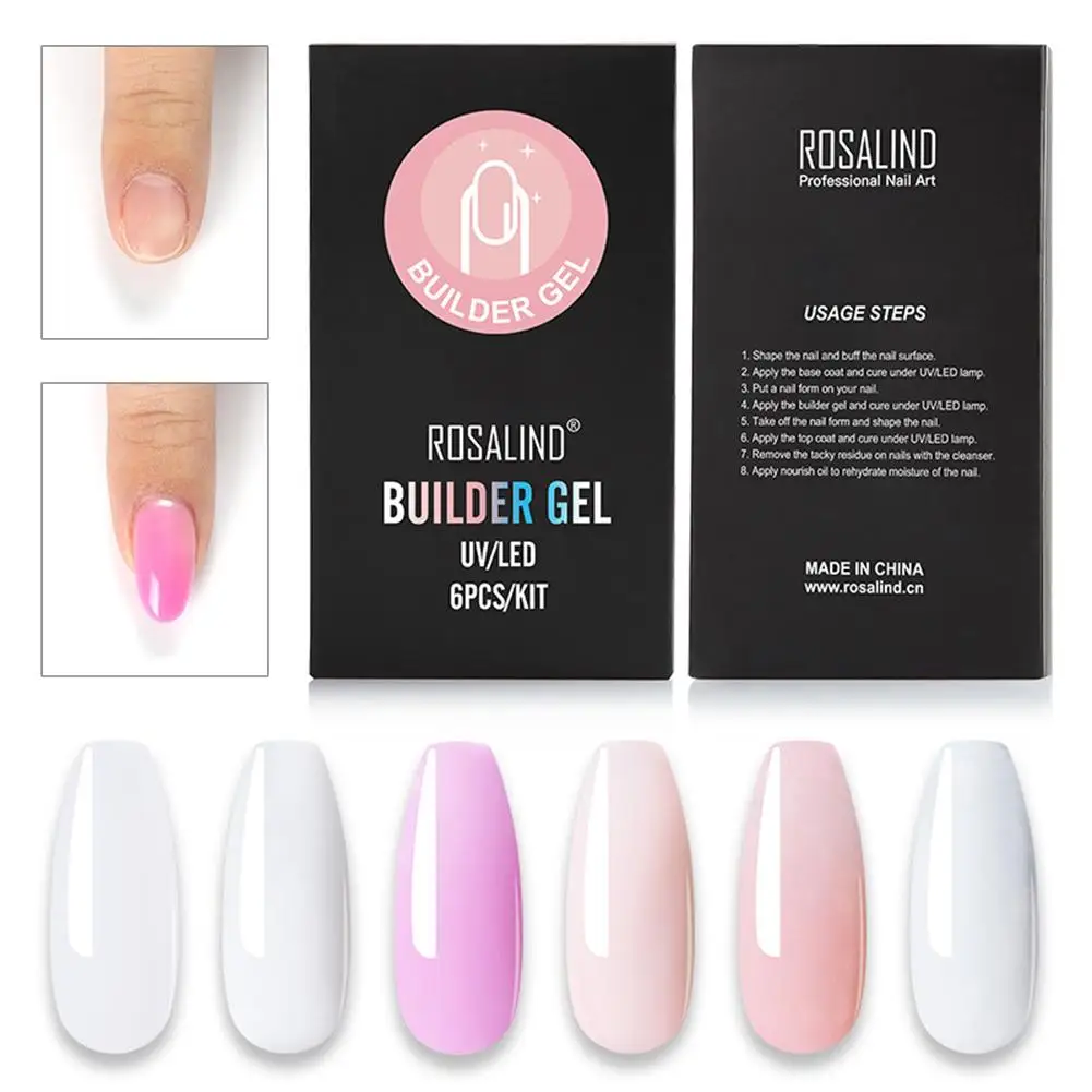 6 цветов, набор гелей для нейл-арта, полигель с формой ногтей, впитывающийся Гибридный лак для наращивания, Полупостоянный УФ светодиодный гель, базовый топ