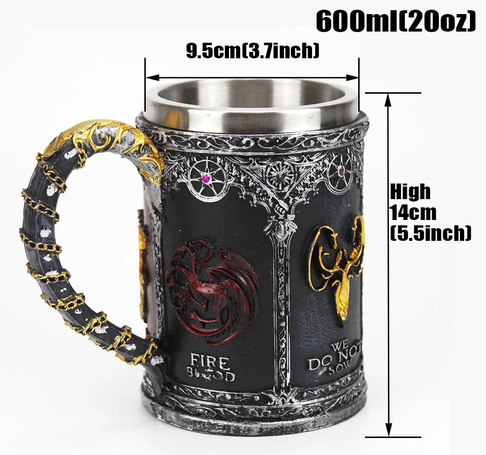 Игра престолов кружка чашка из нержавеющей стали Смолы 3D пиво кофе кружка для воды кружки 500-600 мл лучший подарок веера
