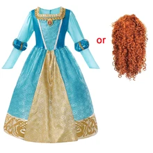 Костюм для хеллоуина для девочек, костюм нарядное платье-Принцесса Мерида, карнавальный костюм для детей, От 7 до 8 лет, Мерида, парик, накидка, вечерние принадлежности