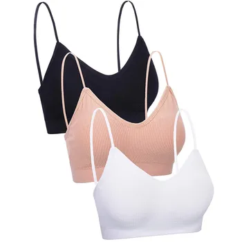 

3 Pieces Female Tank Top Seamless Underwear Sexy V Neck Suspenders Bra Seamless Padded Sling Bandeau Running Bra Sleep Bra майка