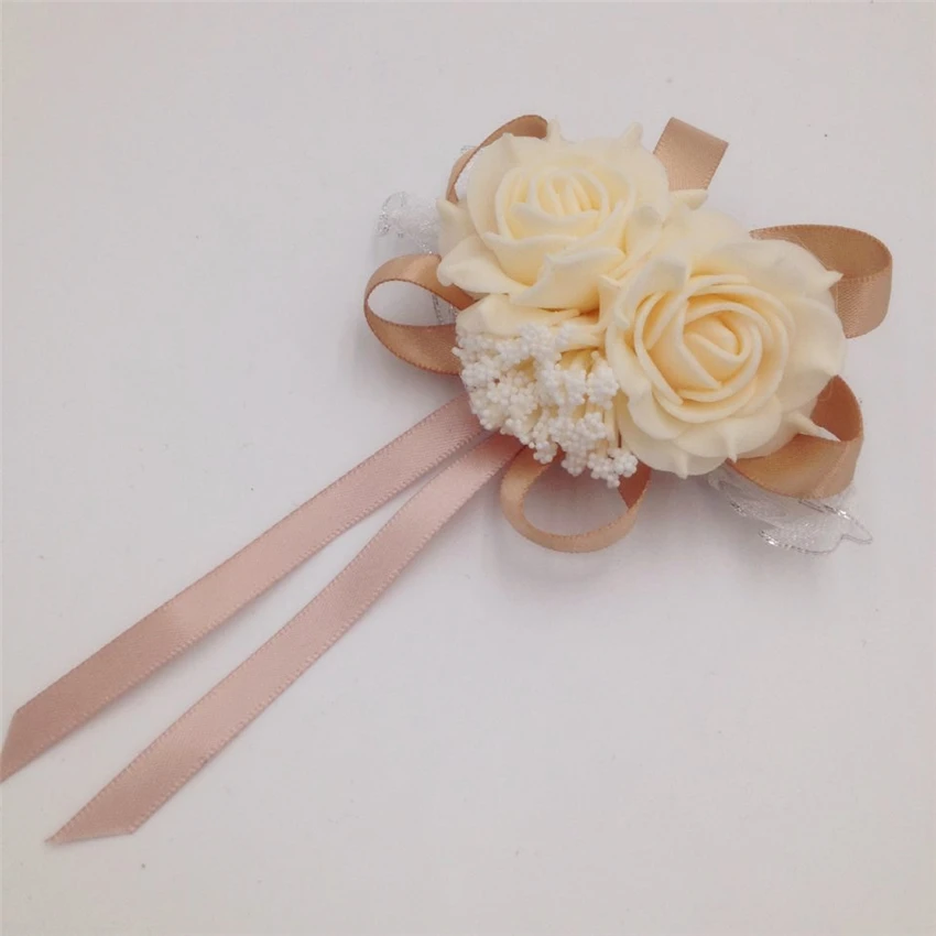 light coffee YO CHO Prom Beutiful PE розы вечерние цветы на запястье Свадебные наручные Цветы розовые подружки невесты шелковый корсаж ручной цветок для свадьбы - Цвет: light coffee