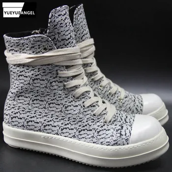 

Brand Men Canvas Shoes Luxury Trainers Ankle Boots Lace Up Sneakers Casual Zip High-TOP Flats Lovers Black Footwear Plus Size 46