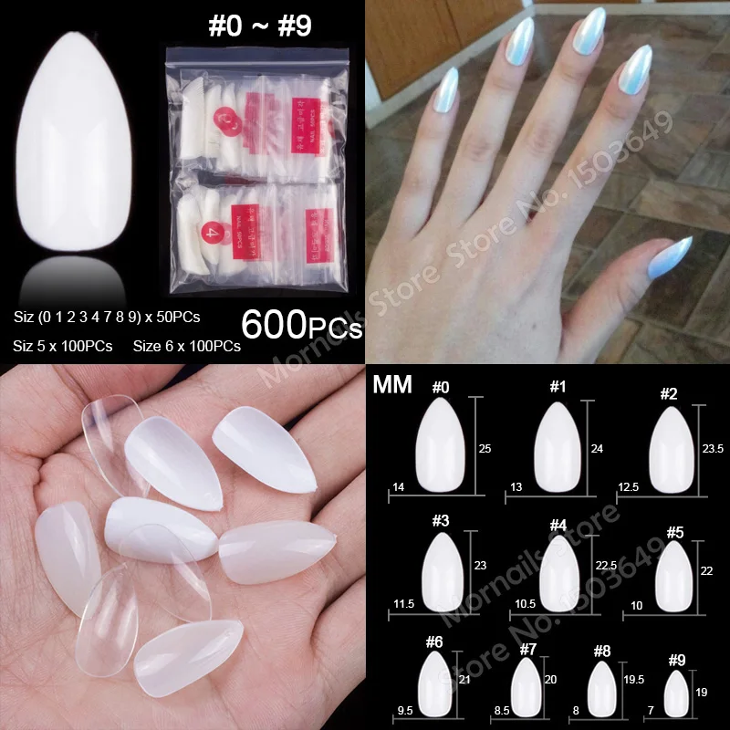 A8-White-600PCs Популярные 100 штук, 200 штук, 500 штук балерины на шпильках, круглые квадратные накладные Типсы для маникюра, накладные ногти - Color: A8-White-600PCs
