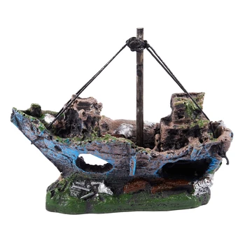 

Fish Tank Cave Decoration Aquarium Ornament Wreck Sunk Ship Sailing Boat