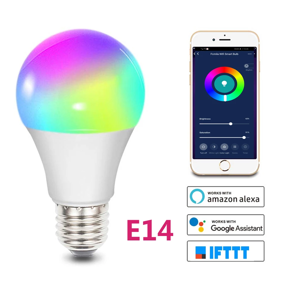 E14 E27/B22/E26/E14 умная лампа RGB светодиодный Wi-Fi светильник для Android Apple дистанционное управление дома - Испускаемый цвет: E14