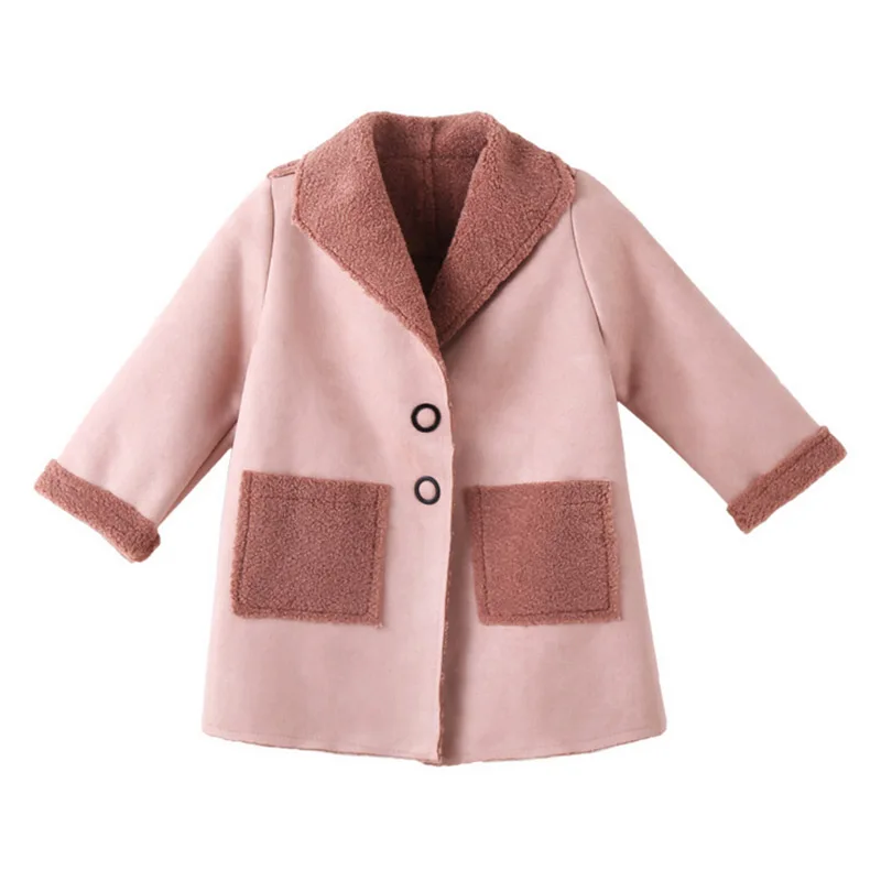 Одежда для маленьких девочек теплое осенне-зимнее пальто куртки От 3 до 12 лет однотонная модная Милая верхняя одежда для детей ясельного возраста с карманами# m - Цвет: Розовый