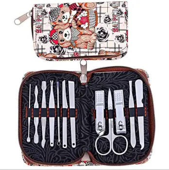 

Lovely cartoon Zipper bag nail clippers set nail tools carbon steel 12pcs/set