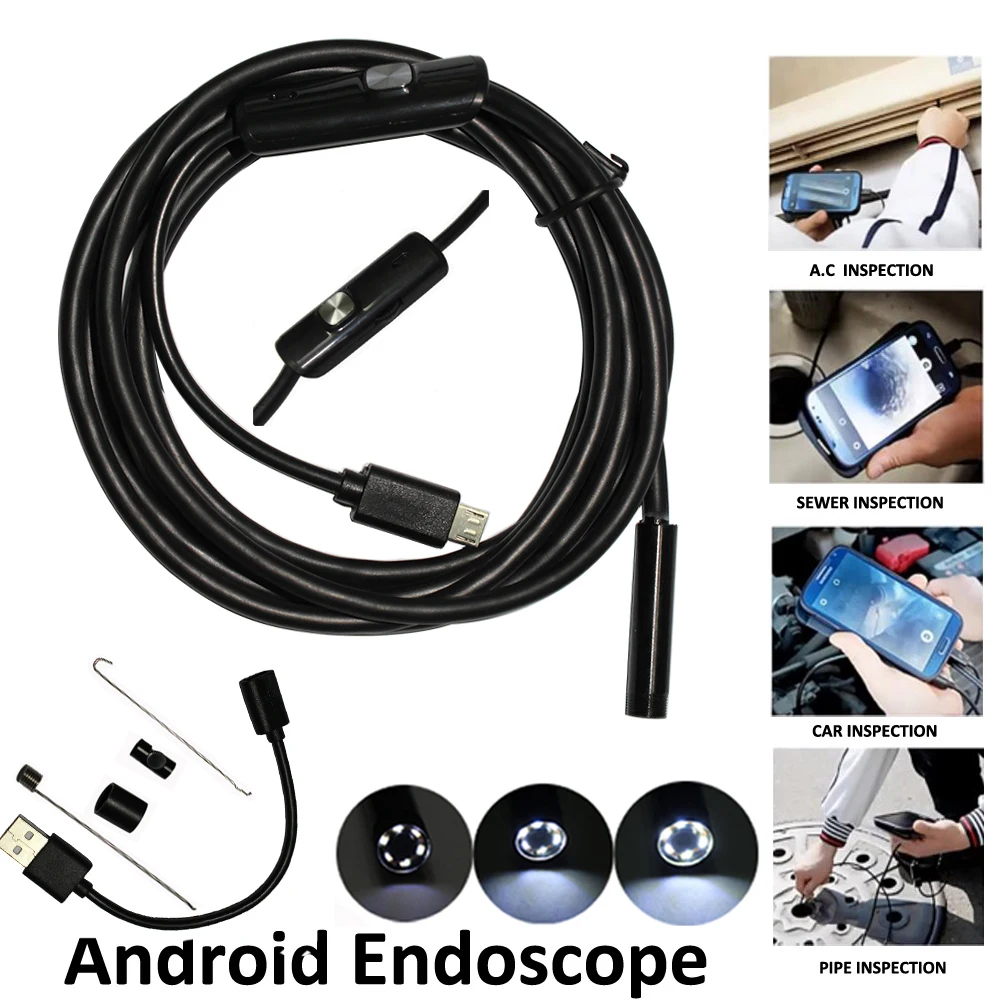 Android Phone Inspection Camera 1M 2M 5M 3.5M 7mm lens Endoscope inspection Pipe IP68 Waterproof 480P HD micro USB Snake Camera professional 4 3 inch waterproof endoscope inspection camera for ac pipe and automotive industrial inspection