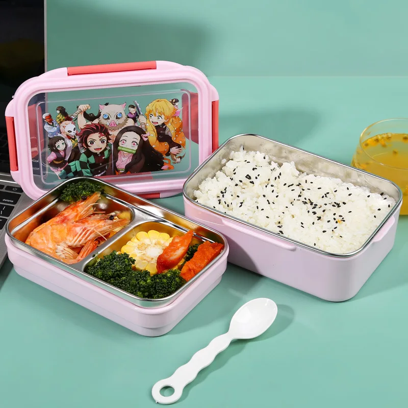 Anime Demon Slayer Kimetsu No Yaiba Figure Student bento box stainless  steel lunch box Bag Cup office fresh-keeping box Toys - AliExpress