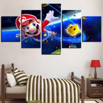 

5 Pieces Cartoon Anime Poster Art Canvas Wall Art Modular Game Super Mario Picture Home Decor Painting Kids Room framework Print