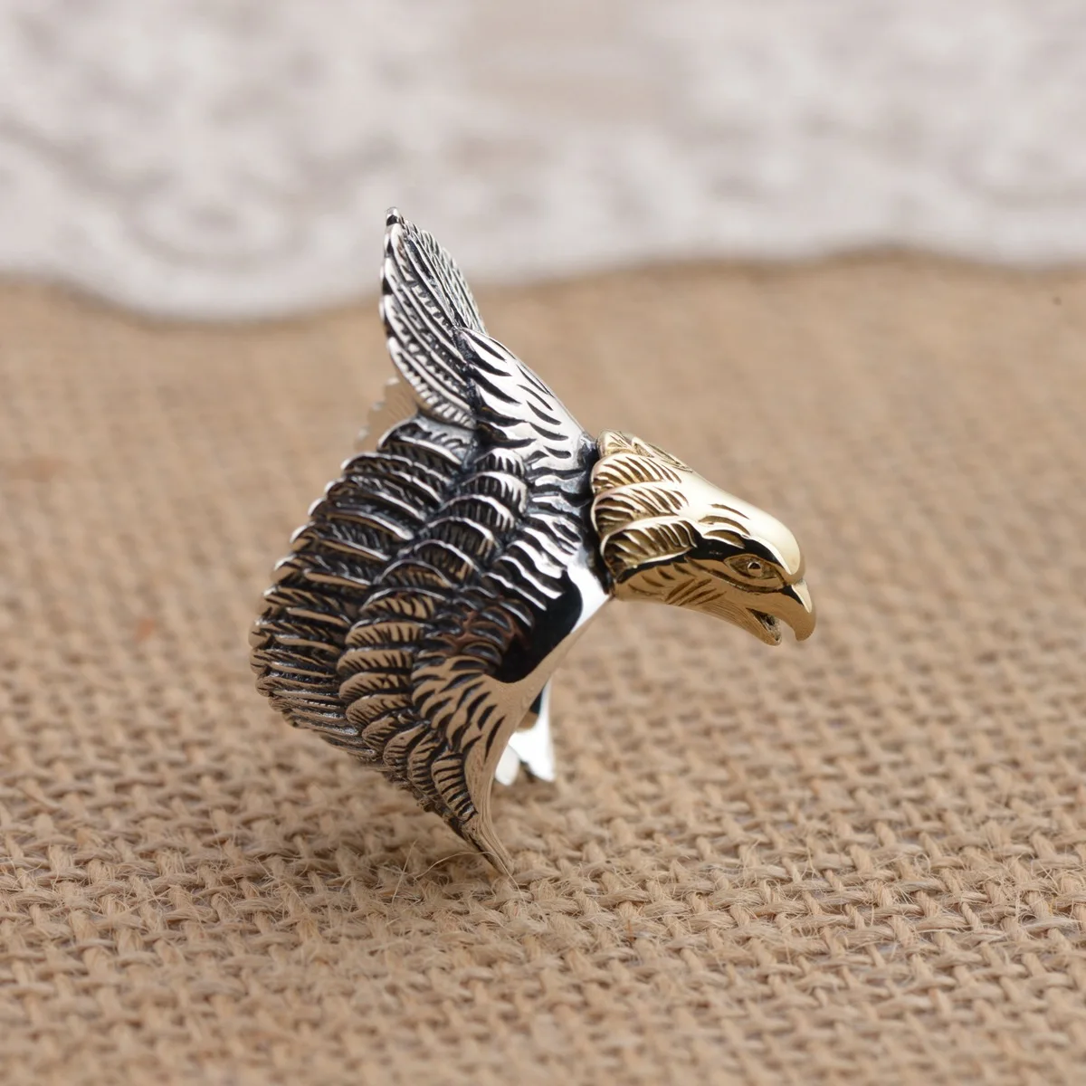 

Goldeer wangcz S925 Silver-Copper Combined Craft Thai Silver Retro Style Men's Fashion Eagle Modeling Ring