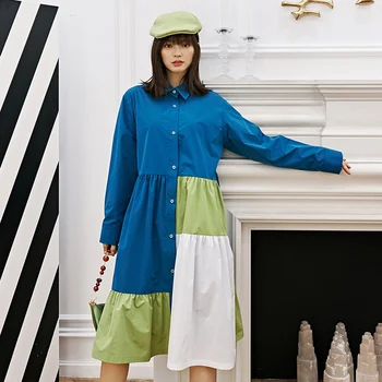 

XUXI 2020 Women Spring Autumn Dress New Sexy Bodycon Elegant Rainbow Fart Loose Mid-length Stitching Dress Was Thin FZ1210