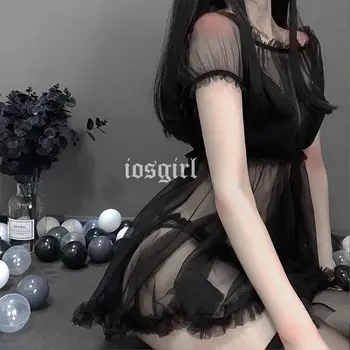 

Kawaii Princess Nightwear One-word Shoulder Nightclub Tulle Seductive Sleeping Dress Womens Night Gown Sleepwear Sexy Lingerie
