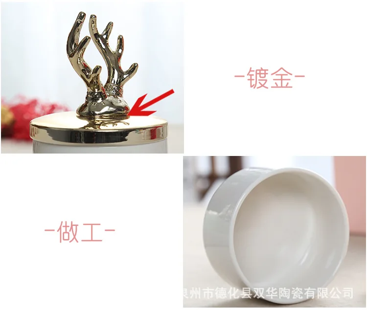 Ceramic Golden Antler Candy Storage Bottles Romantic Ring Jewelry Jar Lover Gift Wedding Decorations Bottles for Home Decor