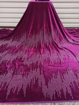 

Latest African lace fabric 2020 High Quality Rose red Velvet Lace royal Blue Nigerian Lace Fabrics For Wedding dress 5yards