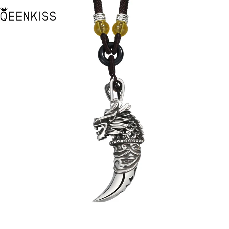 

QUEENKISS NC6128 Fine Jewelry Wholesale Fashion Lady Girl Birthday Wedding Gift Dragon Spike 925Sterling Silver Pendant Necklace